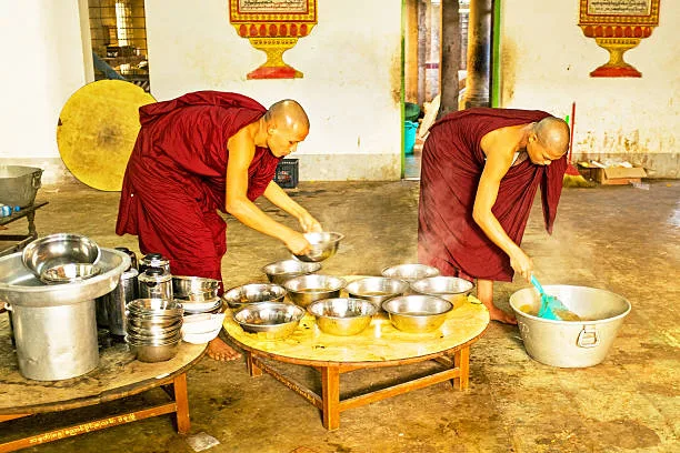 Cooking temple food by monks